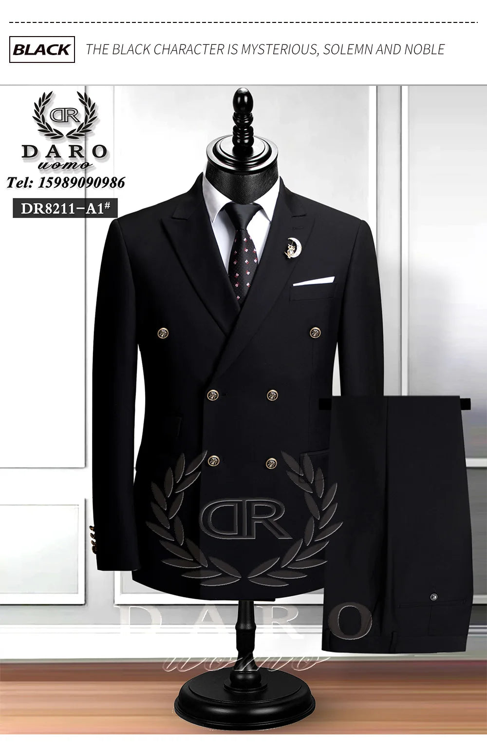 DAROuomo 2024  Men Suit Slim Fit Formal Business Work Wear Suits 2Pcs Set (Jacket+Pants)DR8211