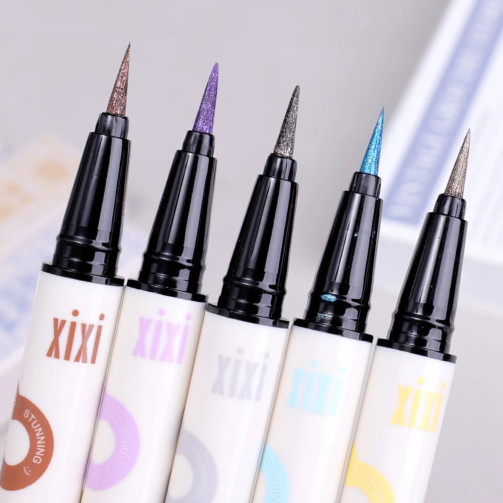 Crayon liquide pour les yeux nacré fin 6 couleurs 3 en 1 Bâton de fard à paupières brillant Silkworm Maquillage pour les yeux à paillettes lisses et durables