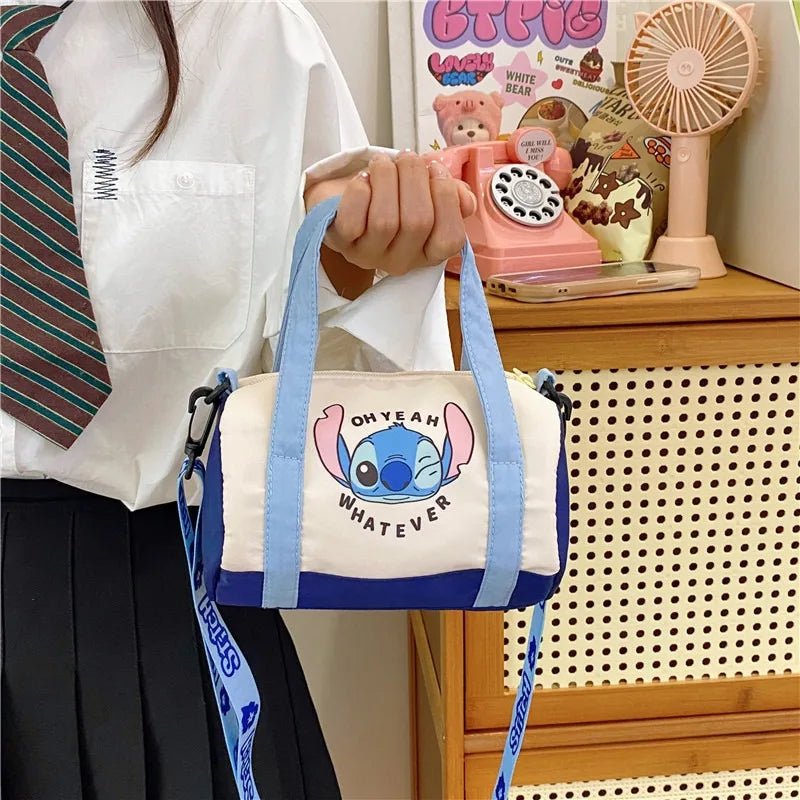 Stitch Canvas Bucket Bag Cute Cartoon Handbag Casual All-match Crossbody Bag Portable Anime Satchel Tote Women Fashion Backpacks