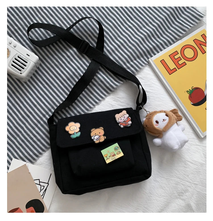 Crossbody Bags Women Canvas Flap-bag Kawaii Harajuku All-match Students Casual Female Handbags Korean Ulzzang Daily Chic Fashion