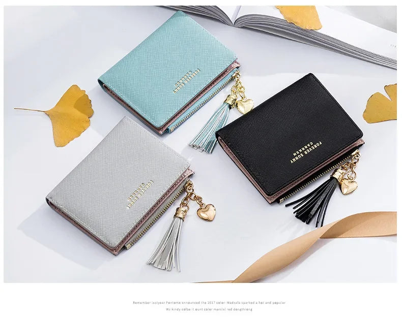 Fashion Women's Wallets Tassel Short Wallet For Woman Zipper Mini rfid Coin Purse Ladies Small Wallet Female Leather Card Holder