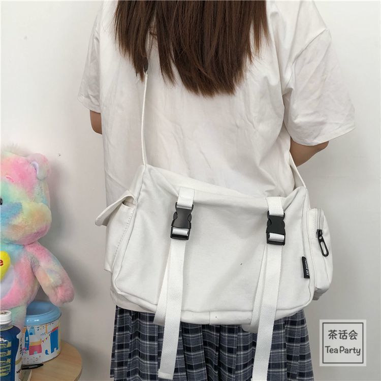 Japanese Harajuku Women Messenger Bag Solid Color Canvas Crossbody Bags Student Large Capacity Handbags Shoulder Bag Bolsos Sac