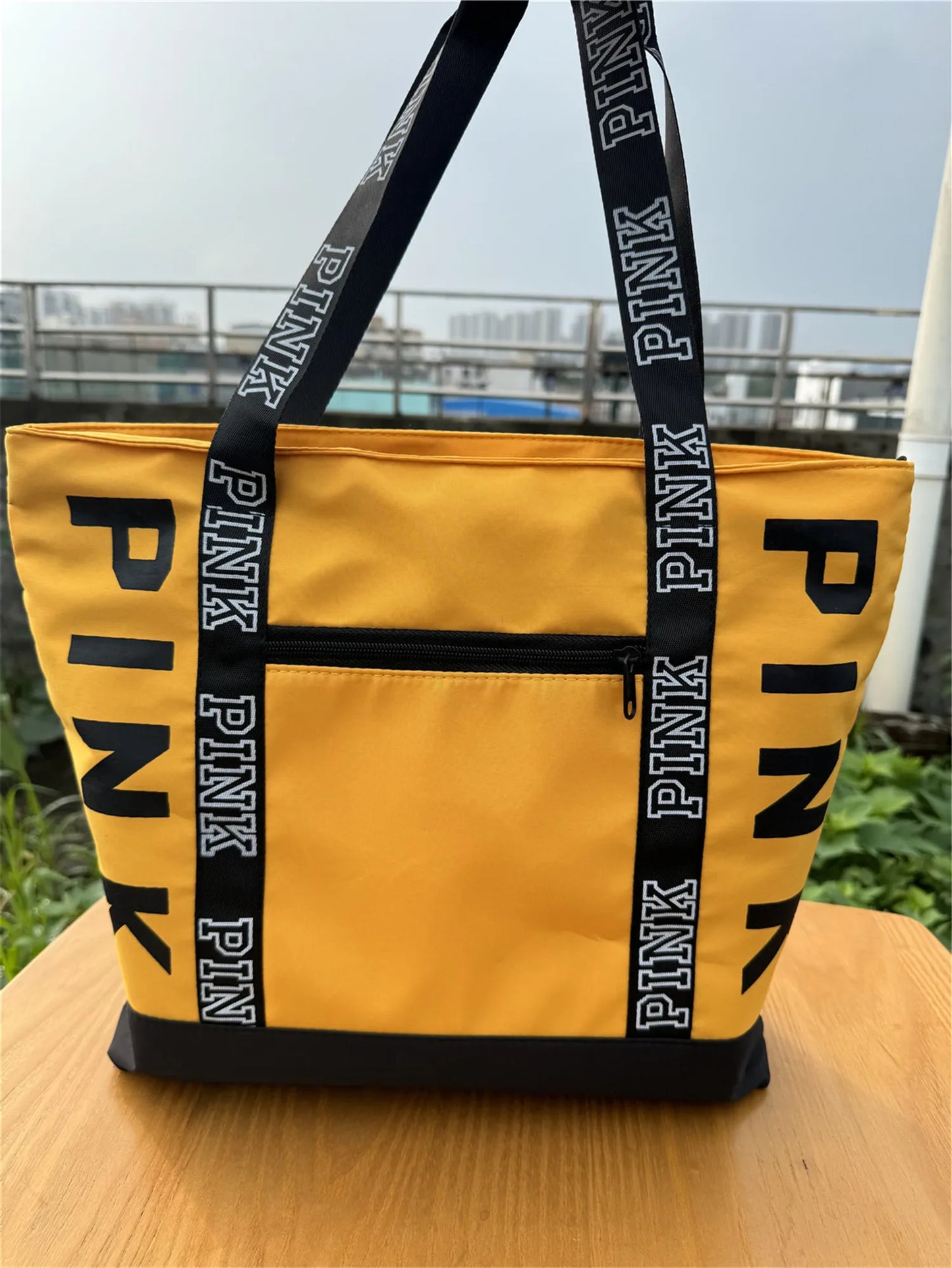 Sports Fitness Tote Bag Nylon Fabric Bags Women Handbag Pink Letter Graphic Tote Handbags Woman Shoulder Bags Casual