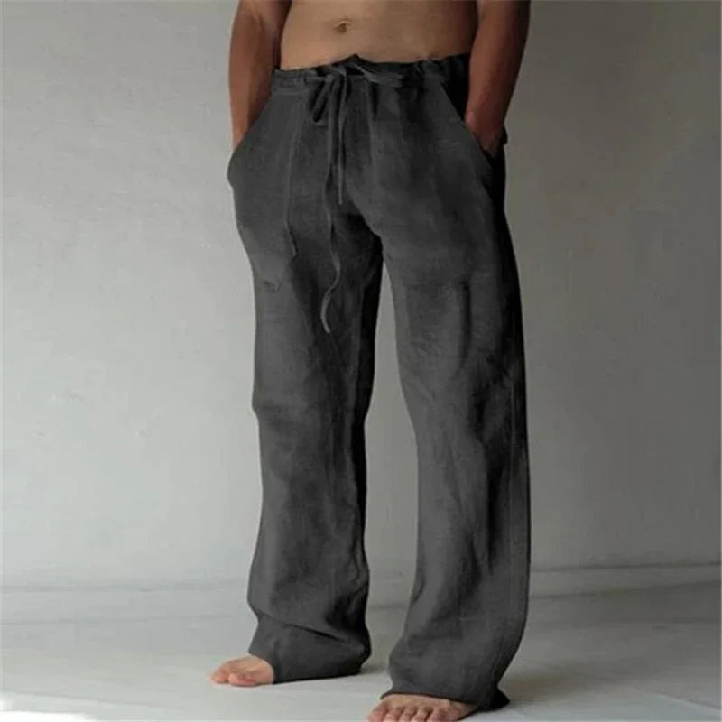 2023 new Men's Cotton Linen Pants Male Autumn New Breathable Solid Color Linen Trousers Fitness Streetwear S-3XL