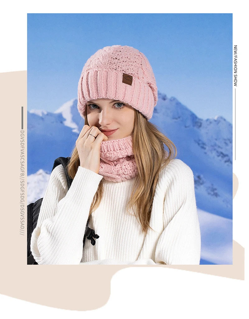 Xinbaoguan 60% acrylic 8395 winter hat scarf set for women, cold resistant and warm knitted hat, ear protection sleeve, yarn cap