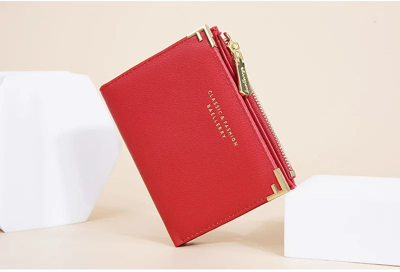 PU Leather Short Wallets for Women Small Card Holder Bag Portable Short Zipper Money Coin Purse Red Off-white Women Mini Wallet