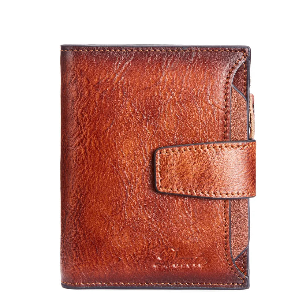 Men's Wallets RFID Genuine Leather Trifold Wallets For Men with ID Window and Credit Card Holder Man Purse Male Wallet Retro