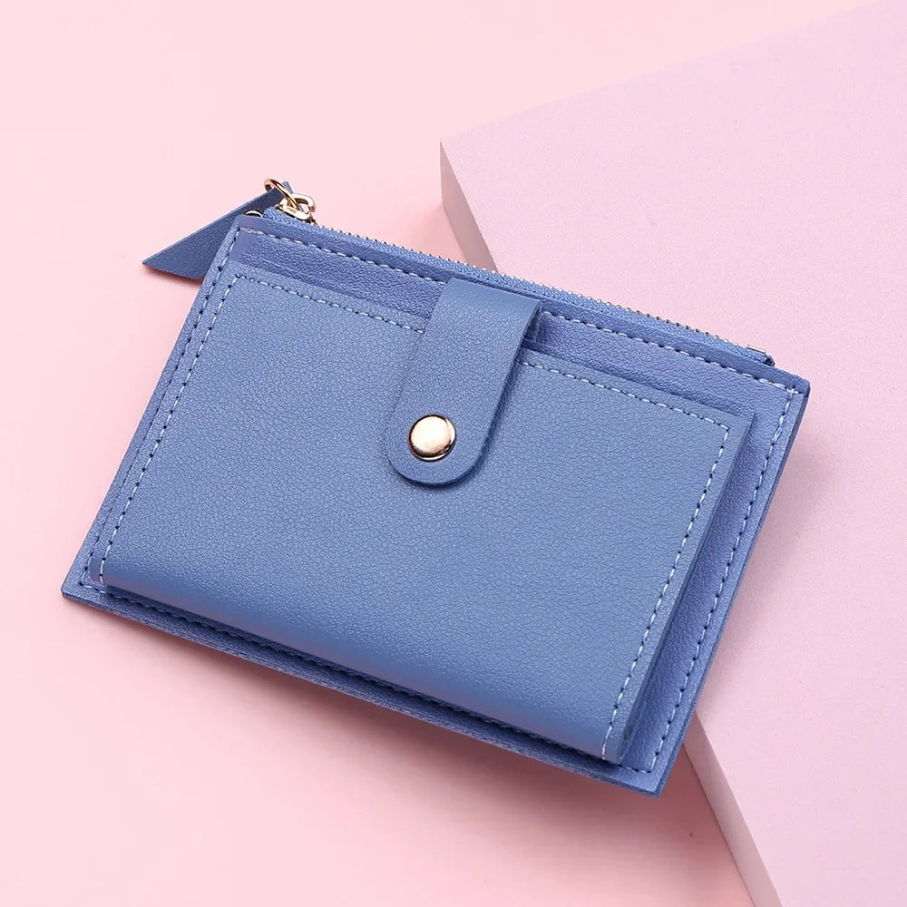 Women Fashion Small Wallet Purse Solid Color PU Leather Mini Coin Purse Wallet Credit Card Holder Bags Zipper Coin Purse