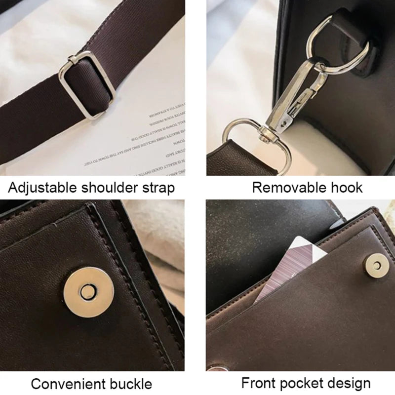 Women Small Square Bag Retro Versatile Wide Shoulder Strap Large Capacity Casual Portable Female One Shoulder Crossbody Bag