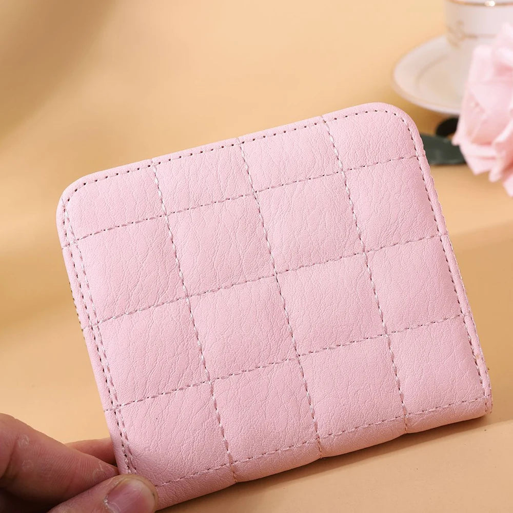 Leisure Flodable Short Wallets Coin Card Holder Women‘s PU Leather Plaid Zipper Coin Money Purses ID Credit Card Holder Wallet