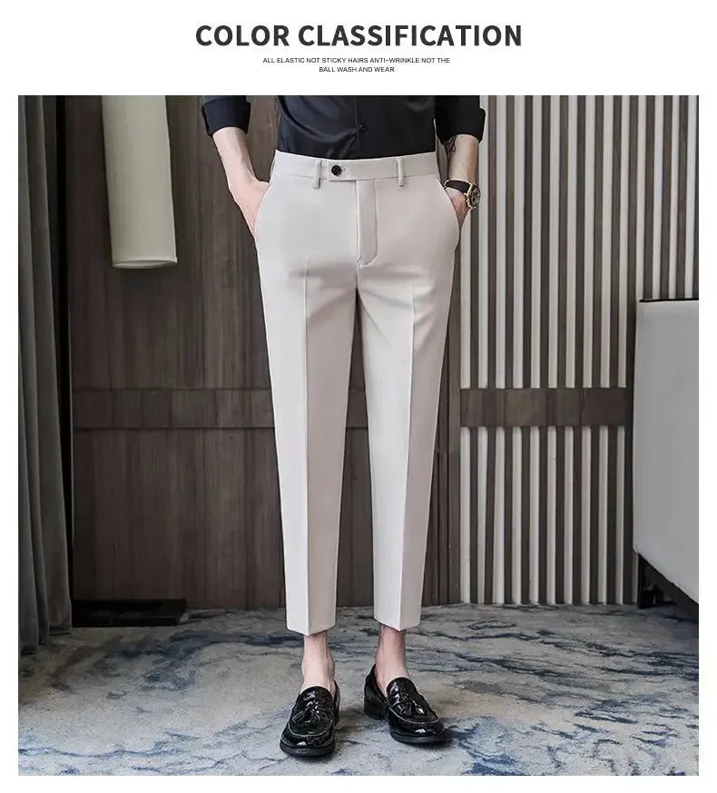 Fashionable Cropped Pants For Men Casual Trendy Spring Autumn New Arrival Small Trousers Draped No Ironing Cone Shaped Pants