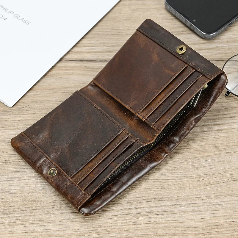 Leather Men‘s Short Wallet Hasp Genuine Leather Unisex Zipper Coin Clutch Purse Cowhide Card Holder Trifold Man wallets