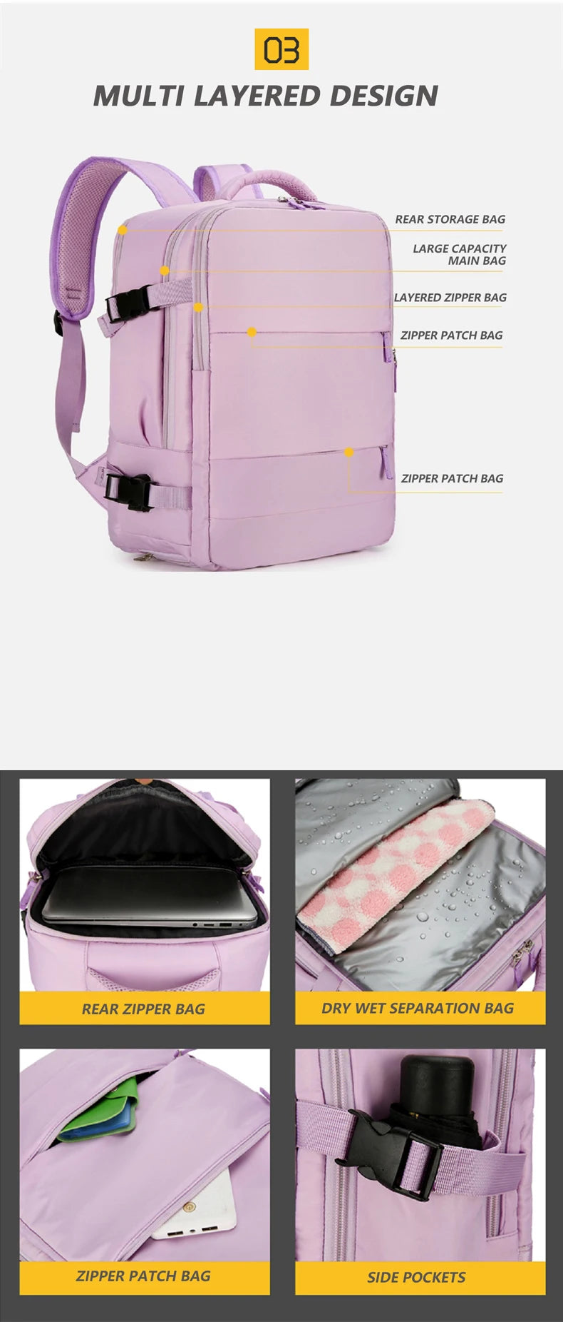 Multi functional travel bag, large capacity backpack, Male and female campus middle school high bag