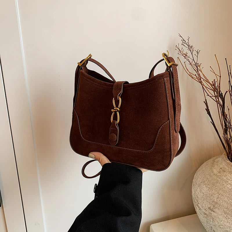 Winter Trendy Frosted PU Leather Shoulder Bag for Women Quiet Luxury Burgundy Bag Lady Solid Color Crossbody Bags Suede Purse