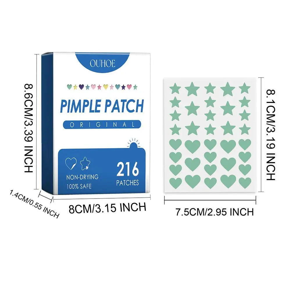 Lot de 216 patchs anti-acné en forme d'étoile, autocollants colorés invisibles pour éliminer l'acné, soins de la peau, anti-cernes, patch de maquillage de beauté