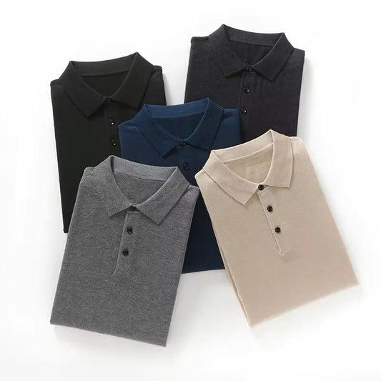 Pull à revers à manches longues pour homme en 100 % laine mérinos, col POLO, haut ample, chemise décontractée en tricot