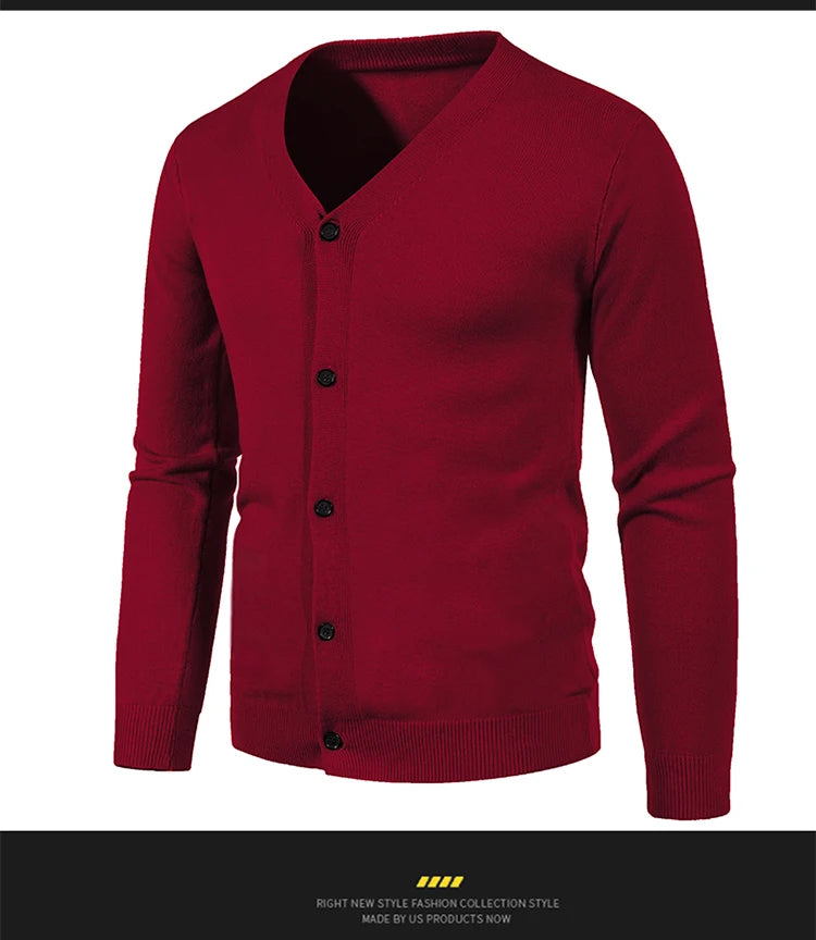 2024 M-5XL Automne Hommes Tricoté Cardigan Mince Col En V Basique Élastique Slim Fit Mince Pull Couleur Unie Décontracté Polyvalent Manteau