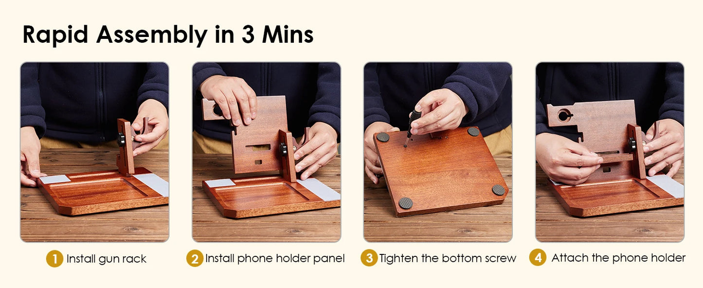 ONETIGRIS Wood Phone Docking Station, Men Gift Nightstand Organizer Desk Organizer Beside Wallet Tray Watch Stand with Gun Rack