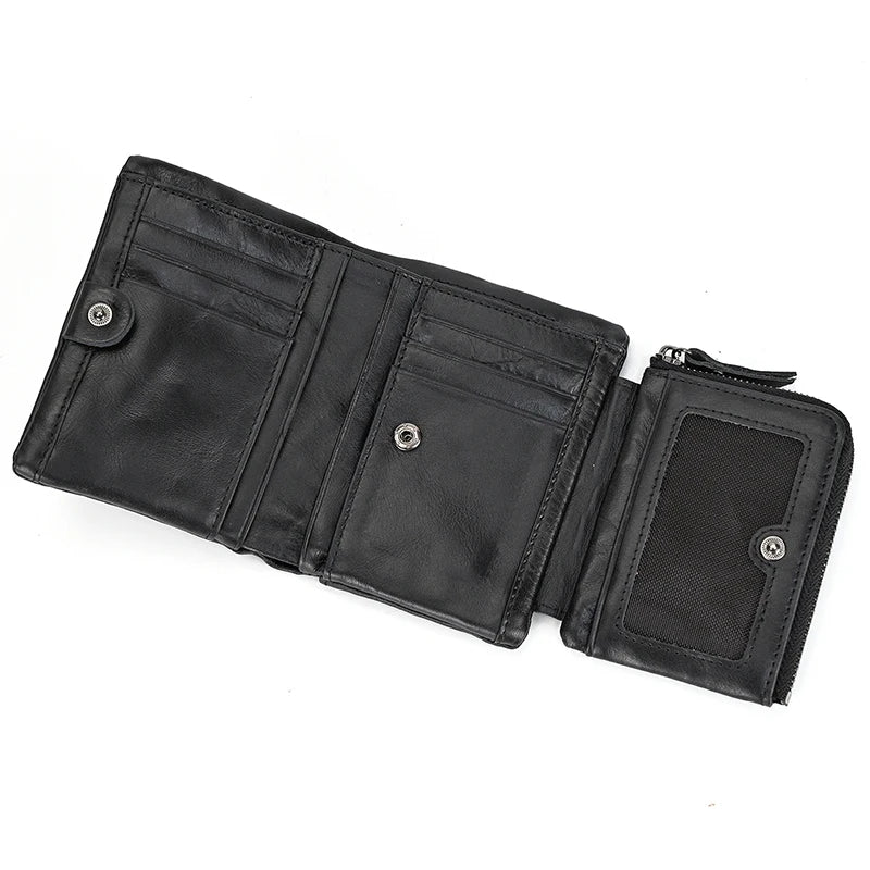 Leather Men‘s Short Wallet Hasp Genuine Leather Unisex Zipper Coin Clutch Purse Cowhide Card Holder Trifold Man wallets