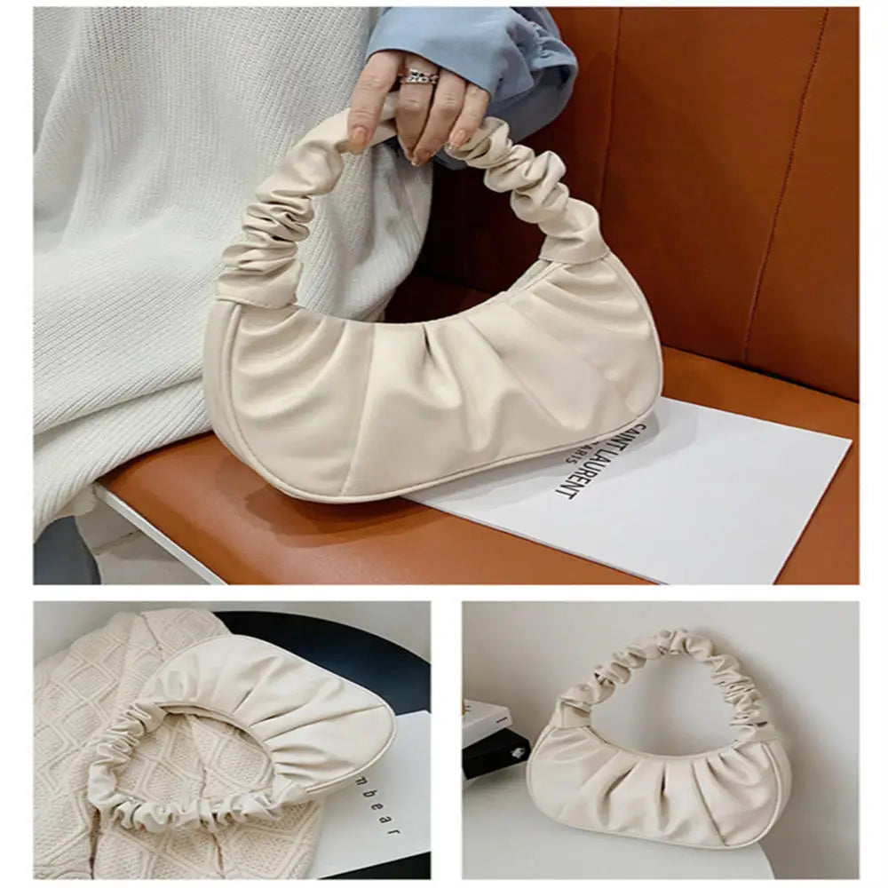 Fashion Pleated Handlebags for Women PU Cloud Bags Leisure Armpit Bag Shopping Shoulder Bags Dumpling Handbag Female 2024