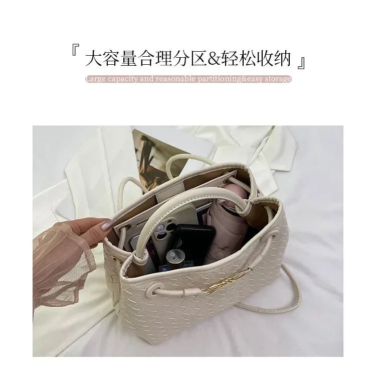 High end, large capacity handbag, women's simple woven bag, practical and versatile single shoulder crossbody bag