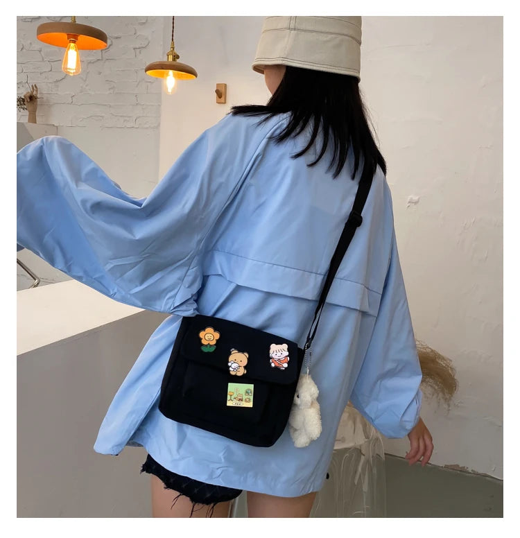 Crossbody Bags Women Canvas Flap-bag Kawaii Harajuku All-match Students Casual Female Handbags Korean Ulzzang Daily Chic Fashion