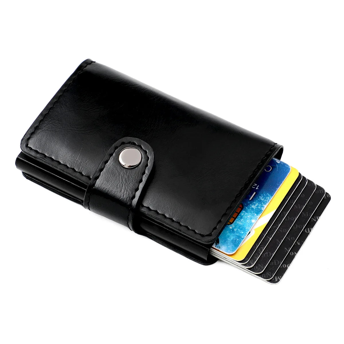 RFID Blocking Credit Card Holder Stainless Steel NFC Anti Scan Business Wallet Genuine PU Leather Purse Money Bag For Men Women