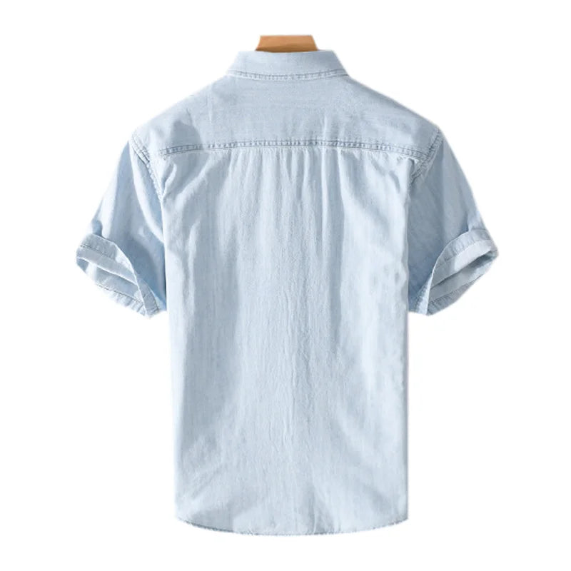 Denim Shirt for Men Summer New Short Sleeve Pure Cotton Shirt