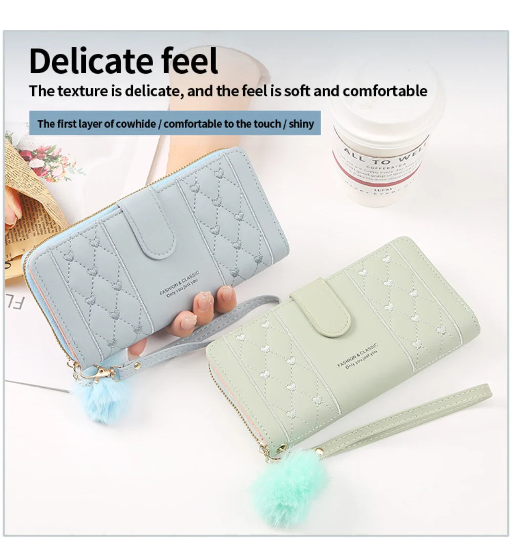 Women Long Wallet Pu Leather Card Holder Large Capacity Hasp Zipper Coin Purse Multi Card Organizer Cell Phone Wristlet Handbag