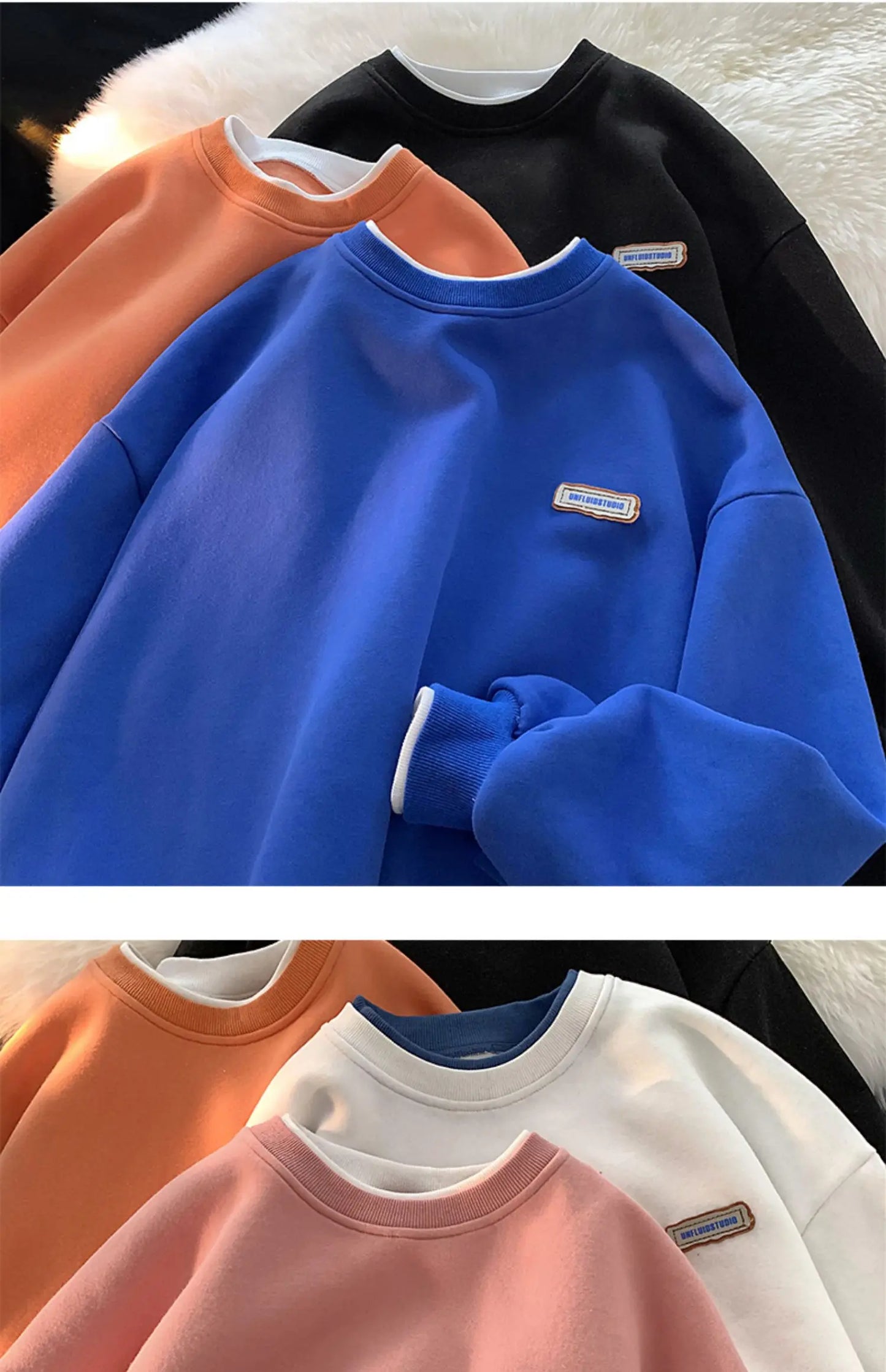 Fashionable Men's Round Neck Sweatshirt Solid Color Loose Fit College Style Top Autumn Winter 2024 New Arrivals