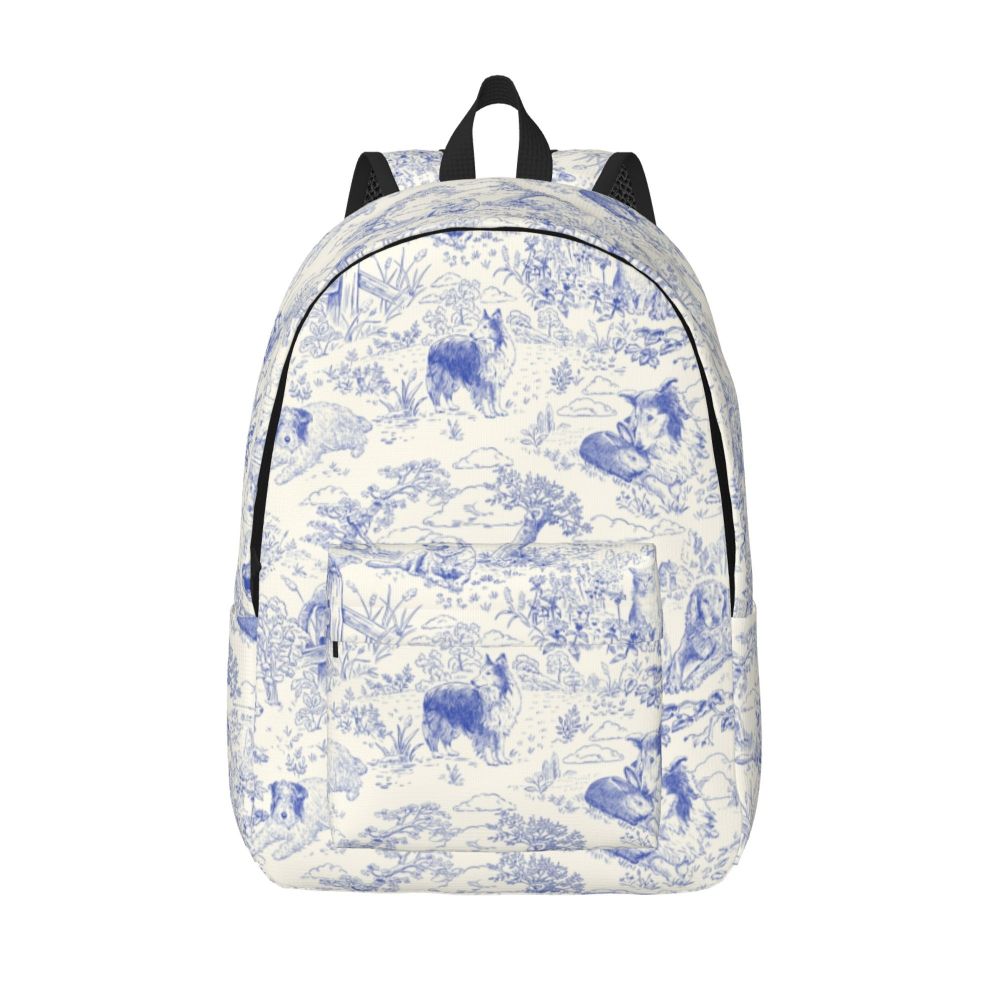 Personalized Navy Blue Toile De Jouy Canvas Backpacks Men Women Basic Bookbag for School College French Countryside Floral Bags