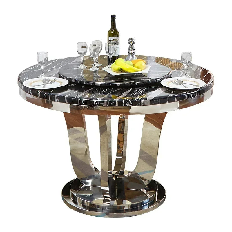 Luxury Stainless Steel Dining Table Italian Restaurant Free Shipping Turntable Table Organizer White Muebles Kitchen Furniture