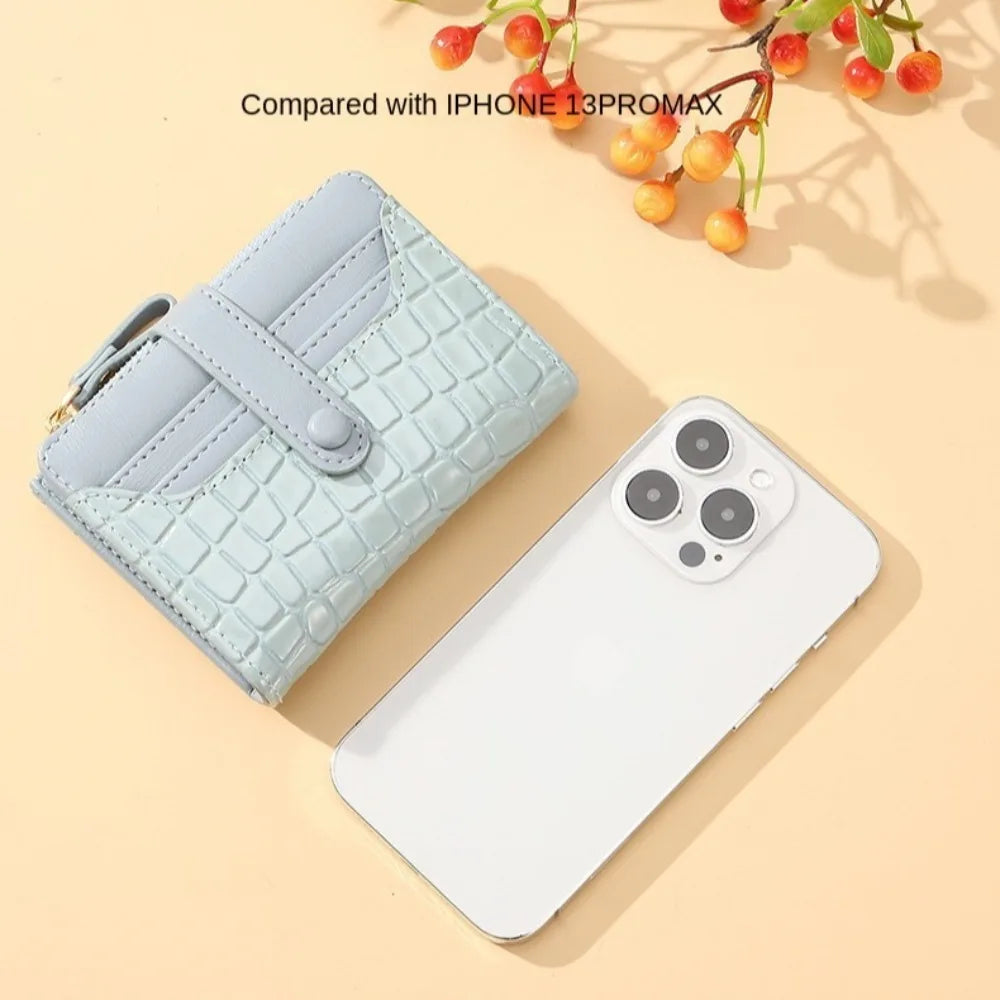 Multi-card Slots Women Short Wallet Fashion Leather Solid Color Women Clutch Crocodile Print Waterproof Card Bag Women