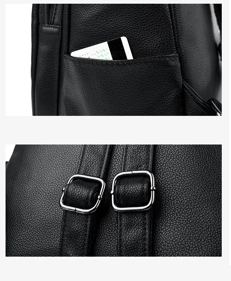 2024 New Fashion Retro Panel Commuter School Bag Women's Backpack PU Soft Leather Casual Lightweight One Shoulder Travel Bag