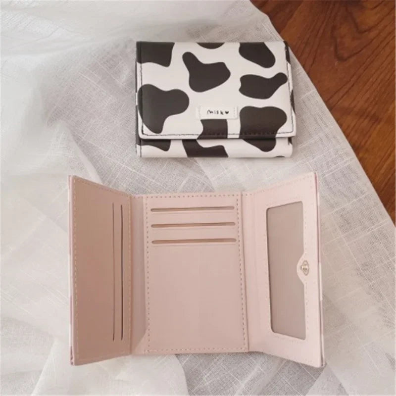 Women New Fashion Wallet Pu Leather Cartoon Cow Cattle Short Ladies Multi-card Slot Coin Purses Student Cute Triple Fold Wallet