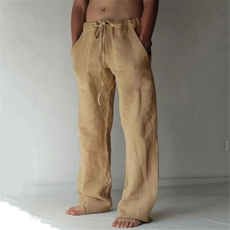 2023 new Men's Cotton Linen Pants Male Autumn New Breathable Solid Color Linen Trousers Fitness Streetwear S-3XL