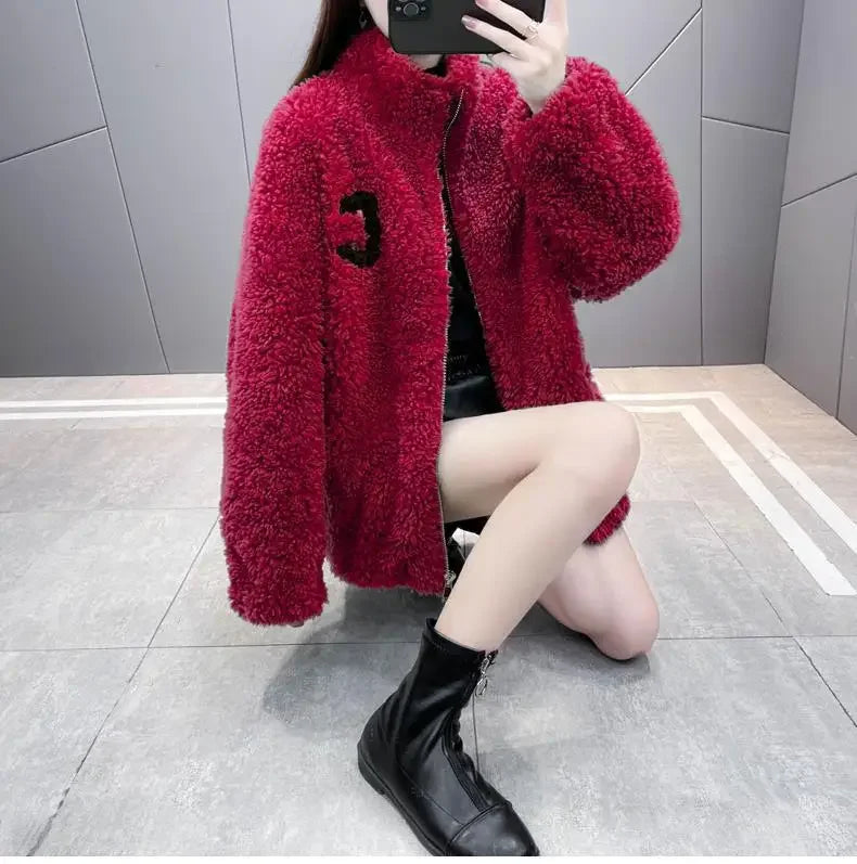 Trendy Winter Fleece-lined Thickened Double-sided Fleece Jacket For Women Warm Sweatshirt Cardigan Zip-up Down Coat