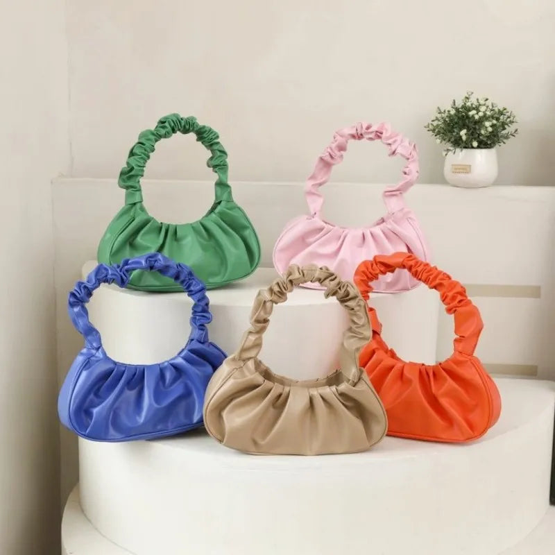 Fashion Pleated Handlebags for Women PU Cloud Bags Leisure Armpit Bag Shopping Shoulder Bags Dumpling Handbag Female 2024