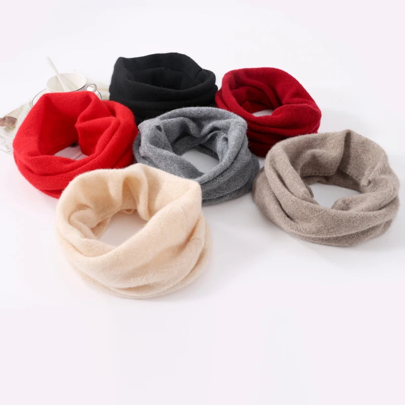 100% Pure Wool Ring Scarf Hollow Out Neckerchief Women Knitted Luxury Cashmere Headband Female Neck Warmer Soft Fake Collar