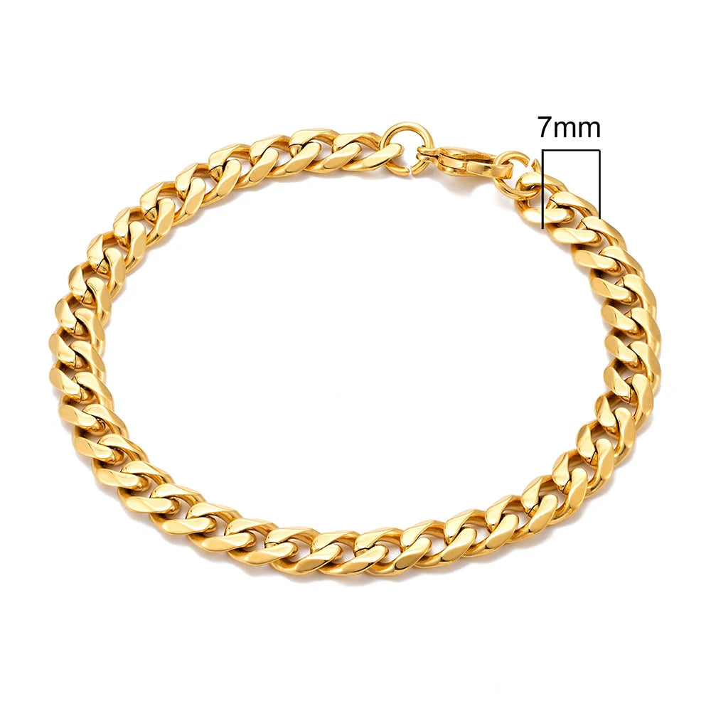 MKENDN Bracelet à maillons cubains délicats en acier inoxydable plaqué or de 3 à 11 mm pour homme et femme