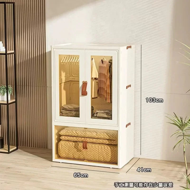 Folding Storage Cabinet For Clothes, Wardrobes, Household Snacks, Plastic Organizer Bin Baby Living Room Floor-Standing Cabinet﻿