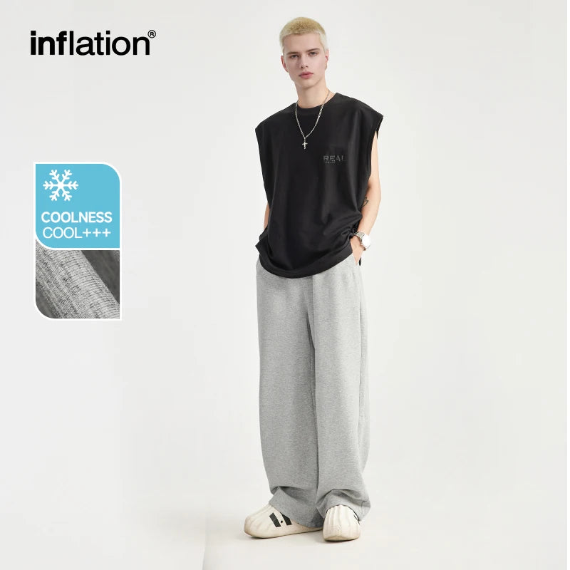 INFLATION Skin-friendly Sweatpants Unisex Cool Feeling Breathable Wide Leg Pants