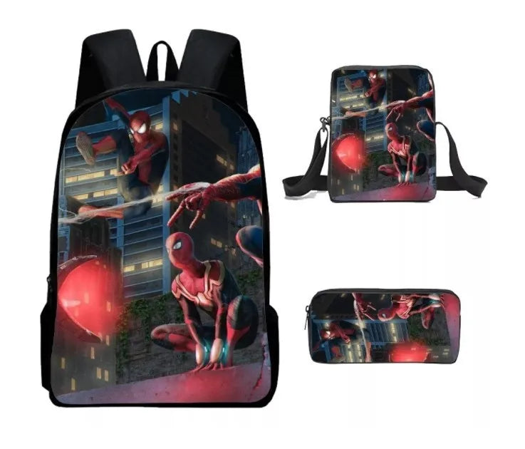 Spidermans Backpack Three Piece Set for Elementary School Students Cartoon Backpack for Boys Backpack Fashion Super-heros Style