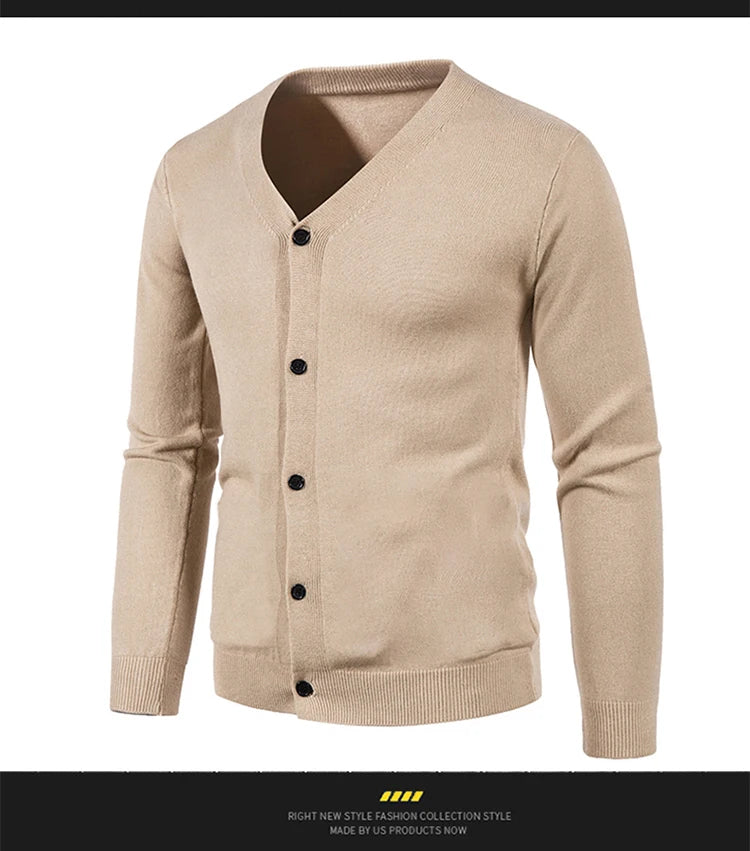 2024 M-5XL Automne Hommes Tricoté Cardigan Mince Col En V Basique Élastique Slim Fit Mince Pull Couleur Unie Décontracté Polyvalent Manteau