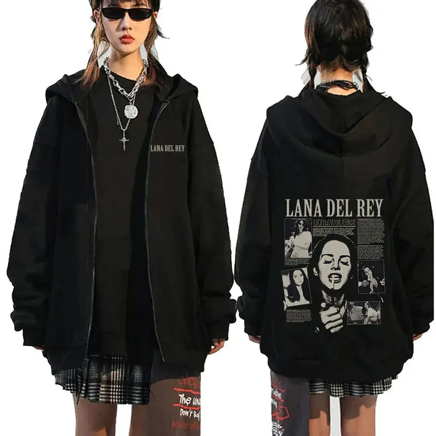 Singer Lana Del Rey 2023 New Zipper Hoodie Unisex Hip Hop Retro Pullover Zip Up Sweatshirt Fashion Loose Coats Hooded Streetwear