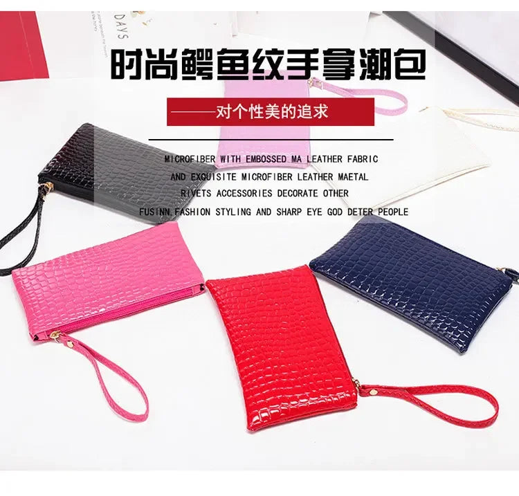 Leather Women's Long Wallet Crocodile Pattern Handbag Ultra Thin Soft Women ID Credit Card Holder Coin Purse for Female Ladies