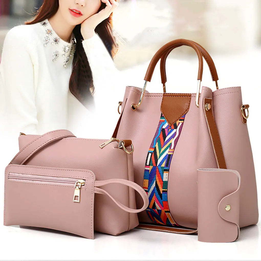 4 Pieces PU Leather Bags Luxury Handbags Solid Color Women Bags Designer Purses and Handbags Set Female Feminina Travel Tote