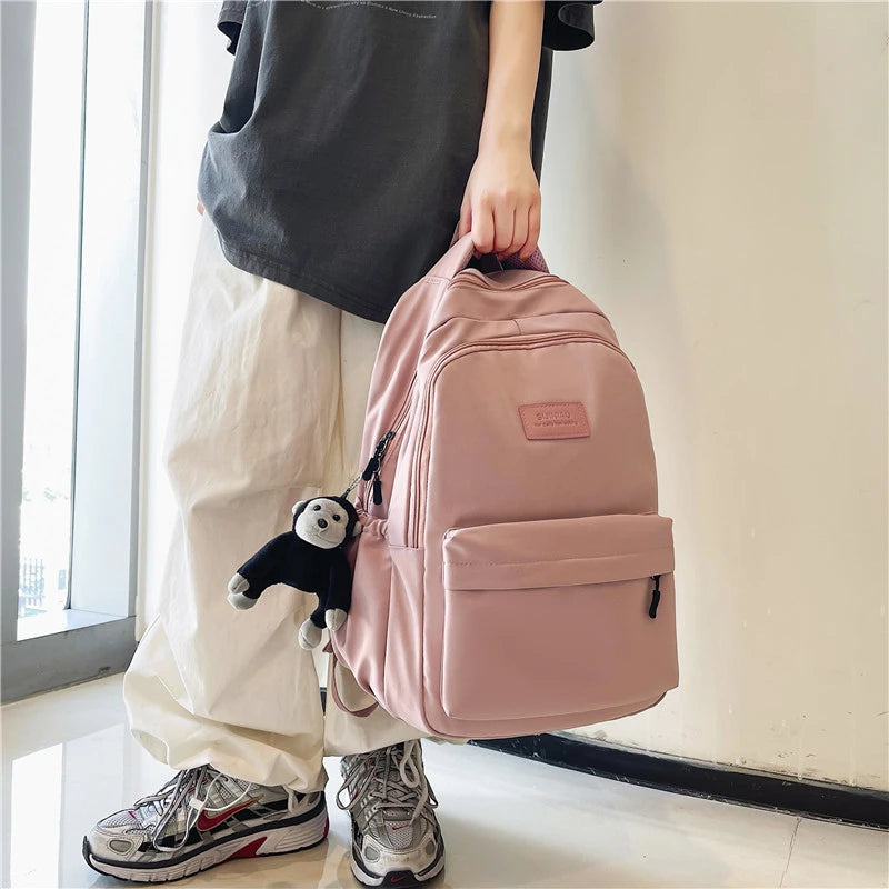 Women's Backpack Solid Color Female Multi-pocket Casual Man Travel Bag High Quality Schoolbag for Teenage Girl Book Knapsack