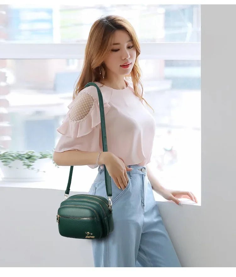 Sac à main en cuir souple de haute qualité pour femme, sac messager à bandoulière tendance, sac multi-poches résistant à l'usure, sac à main de luxe pour femme