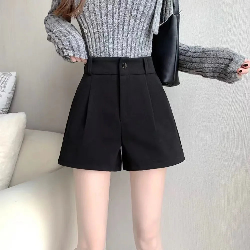 Black Woolen Shorts Women's Autumn/winter Outerwear Petite High-waisted Bell Bottoms 2023 New Slimming Base Boot Pants